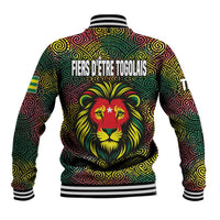 Togo Baseball Jacket with Red Lion Head Design and Traditional African Pattern