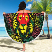 Togo Beach Blanket with Red Lion Head Design and Traditional African Pattern
