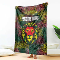 Togo Blanket with Red Lion Head Design and Traditional African Pattern