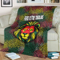 Togo Blanket with Red Lion Head Design and Traditional African Pattern