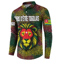Togo Button Sweatshirt with Red Lion Head Design and Traditional African Pattern