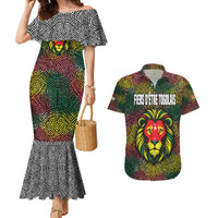 Togo Couples Matching Mermaid Dress and Hawaiian Shirt with Red Lion Head Design and Traditional African Pattern