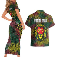 Togo Couples Matching Short Sleeve Bodycon Dress and Hawaiian Shirt with Red Lion Head Design and Traditional African Pattern