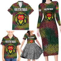 Togo Family Matching Long Sleeve Bodycon Dress and Hawaiian Shirt with Red Lion Head Design and Traditional African Pattern