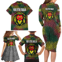 Togo Family Matching Long Sleeve Bodycon Dress and Hawaiian Shirt with Red Lion Head Design and Traditional African Pattern