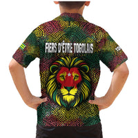 Togo Family Matching Mermaid Dress and Hawaiian Shirt with Red Lion Head Design and Traditional African Pattern