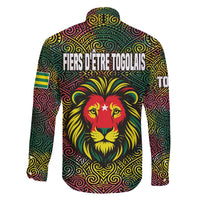 Togo Family Matching Off The Shoulder Long Sleeve Dress and Hawaiian Shirt with Red Lion Head Design and Traditional African Pattern