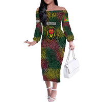 Togo Family Matching Off The Shoulder Long Sleeve Dress and Hawaiian Shirt with Red Lion Head Design and Traditional African Pattern
