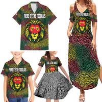 Togo Family Matching Summer Maxi Dress and Hawaiian Shirt with Red Lion Head Design and Traditional African Pattern