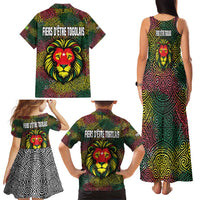 Togo Family Matching Tank Maxi Dress and Hawaiian Shirt with Red Lion Head Design and Traditional African Pattern