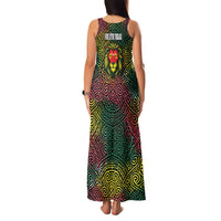 Togo Family Matching Tank Maxi Dress and Hawaiian Shirt with Red Lion Head Design and Traditional African Pattern