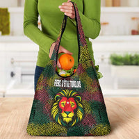 Togo Grocery Bag with Red Lion Head Design and Traditional African Pattern