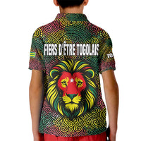Togo Kid Polo Shirt with Red Lion Head Design and Traditional African Pattern