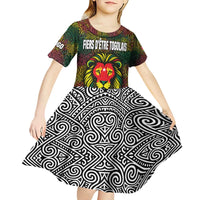 Togo Kid Short Sleeve Dress with Red Lion Head Design and Traditional African Pattern