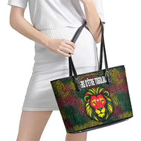 Togo Leather Tote Bag with Red Lion Head Design and Traditional African Pattern