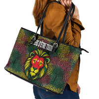 Togo Leather Tote Bag with Red Lion Head Design and Traditional African Pattern