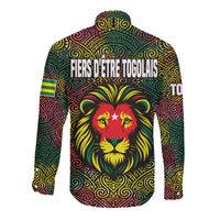 Togo Long Sleeve Button Shirt with Red Lion Head Design and Traditional African Pattern