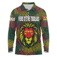 Togo Long Sleeve Polo Shirt with Red Lion Head Design and Traditional African Pattern