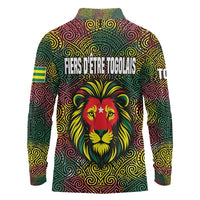 Togo Long Sleeve Polo Shirt with Red Lion Head Design and Traditional African Pattern