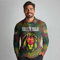 Togo Long Sleeve Polo Shirt with Red Lion Head Design and Traditional African Pattern