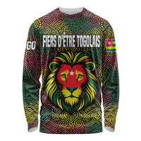 Togo Long Sleeve Shirt with Red Lion Head Design and Traditional African Pattern