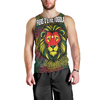 Togo Men Tank Top with Red Lion Head Design and Traditional African Pattern