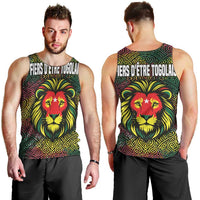 Togo Men Tank Top with Red Lion Head Design and Traditional African Pattern