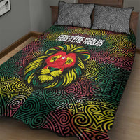 Togo Quilt Bed Set with Red Lion Head Design and Traditional African Pattern