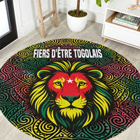 Togo Round Carpet with Red Lion Head Design and Traditional African Pattern