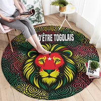 Togo Round Carpet with Red Lion Head Design and Traditional African Pattern