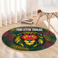 Togo Round Carpet with Red Lion Head Design and Traditional African Pattern