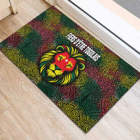 Togo Rubber Doormat with Red Lion Head Design and Traditional African Pattern