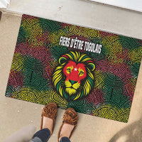 Togo Rubber Doormat with Red Lion Head Design and Traditional African Pattern