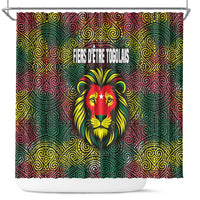 Togo Shower Curtain with Red Lion Head Design and Traditional African Pattern