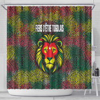 Togo Shower Curtain with Red Lion Head Design and Traditional African Pattern