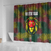 Togo Shower Curtain with Red Lion Head Design and Traditional African Pattern