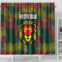 Togo Shower Curtain with Red Lion Head Design and Traditional African Pattern