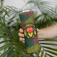Togo Skinny Tumbler with Red Lion Head Design and Traditional African Pattern