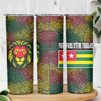 Togo Skinny Tumbler with Red Lion Head Design and Traditional African Pattern