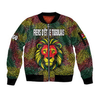 Togo Sleeve Zip Bomber Jacket with Red Lion Head Design and Traditional African Pattern
