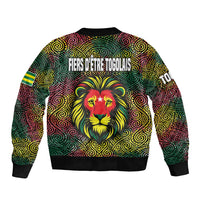 Togo Sleeve Zip Bomber Jacket with Red Lion Head Design and Traditional African Pattern