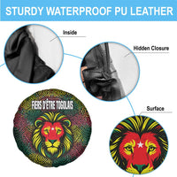 Togo Spare Tire Cover with Red Lion Head Design and Traditional African Pattern
