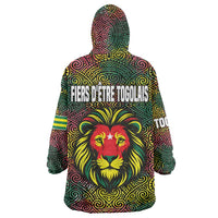 Togo Wearable Blanket Hoodie with Red Lion Head Design and Traditional African Pattern