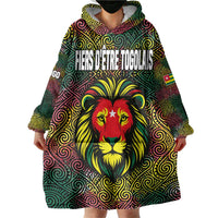 Togo Wearable Blanket Hoodie with Red Lion Head Design and Traditional African Pattern