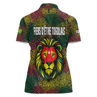 Togo Women Polo Shirt with Red Lion Head Design and Traditional African Pattern