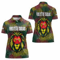 Togo Women Polo Shirt with Red Lion Head Design and Traditional African Pattern