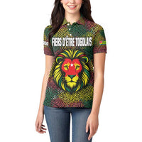 Togo Women Polo Shirt with Red Lion Head Design and Traditional African Pattern