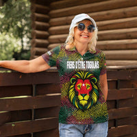 Togo Women Polo Shirt with Red Lion Head Design and Traditional African Pattern