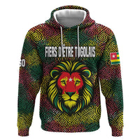 Togo Zip Hoodie with Red Lion Head Design and Traditional African Pattern