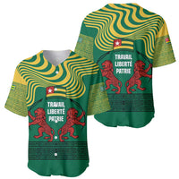 Togo Baseball Jersey with Red Twin Lions and Travail Liberté Patrie Slogan